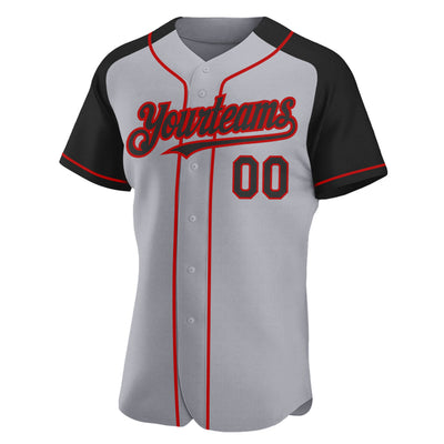 Custom Gray Black-Red Authentic Raglan Sleeves Baseball Jersey