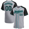 Custom Gray Black-Teal Authentic Raglan Sleeves Baseball Jersey