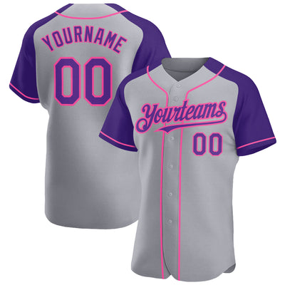 Custom Gray Purple-Pink Authentic Raglan Sleeves Baseball Jersey