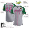 Custom Gray Pink-Kelly Green Authentic Raglan Sleeves Baseball Jersey