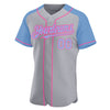 Custom Gray Light Blue-Pink Authentic Raglan Sleeves Baseball Jersey