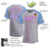 Custom Gray Light Blue-Pink Authentic Raglan Sleeves Baseball Jersey