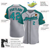 Custom Gray Teal-Black Authentic Raglan Sleeves Baseball Jersey