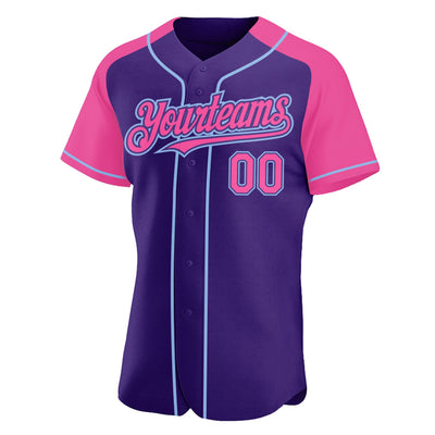 Custom Purple Pink-Light Blue Authentic Raglan Sleeves Baseball Jersey