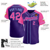 Custom Purple Pink-Light Blue Authentic Raglan Sleeves Baseball Jersey