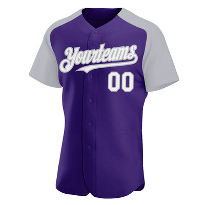 Custom Purple White-Gray Authentic Raglan Sleeves Baseball Jersey