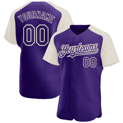 Custom Purple Cream Authentic Raglan Sleeves Baseball Jersey