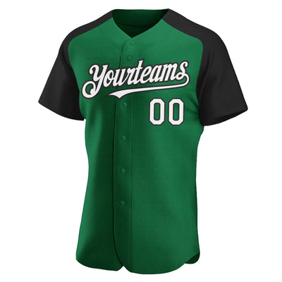 Custom Kelly Green White-Black Authentic Raglan Sleeves Baseball Jersey