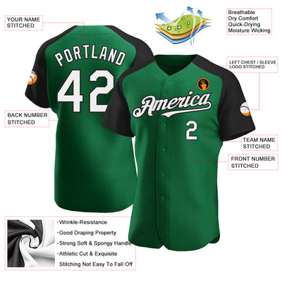 Custom Kelly Green White-Black Authentic Raglan Sleeves Baseball Jersey