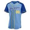 Custom Light Blue Yellow-Royal Authentic Raglan Sleeves Baseball Jersey