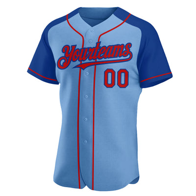 Custom Light Blue Red-Royal Authentic Raglan Sleeves Baseball Jersey