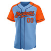 Custom Light Blue Orange-Navy Authentic Raglan Sleeves Baseball Jersey