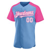 Custom Light Blue White-Pink Authentic Raglan Sleeves Baseball Jersey