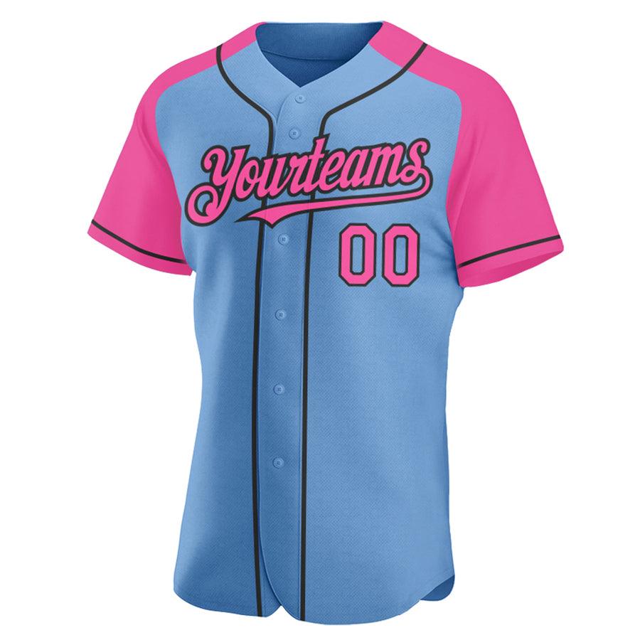 Custom Light Blue Pink-Black Authentic Raglan Sleeves Baseball Jersey