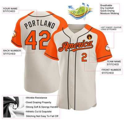 Custom Cream Orange-Black Authentic Raglan Sleeves Baseball Jersey