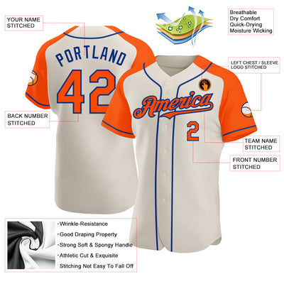 Custom Cream Orange-Royal Authentic Raglan Sleeves Baseball Jersey