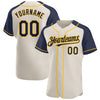 Custom Cream Navy-Gold Authentic Raglan Sleeves Baseball Jersey