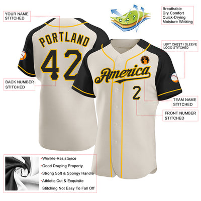 Custom Cream Black-Gold Authentic Raglan Sleeves Baseball Jersey