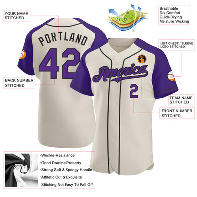 Custom Cream Purple-Black Authentic Raglan Sleeves Baseball Jersey