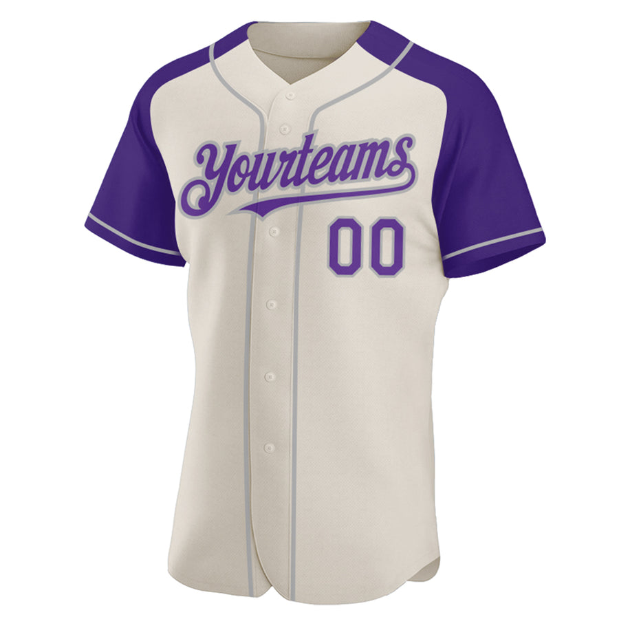 Custom Cream Purple-Gray Authentic Raglan Sleeves Baseball Jersey