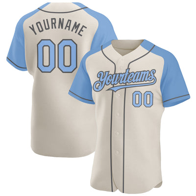 Custom Cream Light Blue-Steel Gray Authentic Raglan Sleeves Baseball Jersey