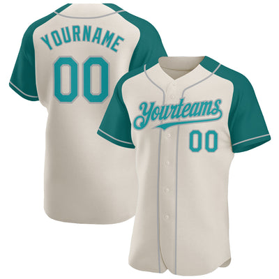 Custom Cream Teal-Gray Authentic Raglan Sleeves Baseball Jersey