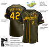 Custom Olive Gold-Black Authentic Raglan Sleeves Salute To Service Baseball Jersey