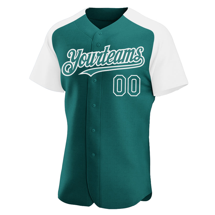 Custom Teal White Authentic Raglan Sleeves Baseball Jersey