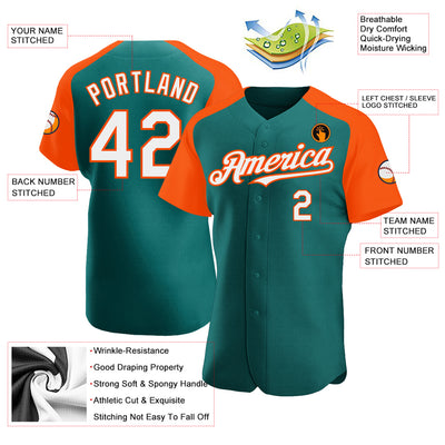 Custom Teal White-Orange Authentic Raglan Sleeves Baseball Jersey