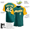 Custom Teal White-Gold Authentic Raglan Sleeves Baseball Jersey