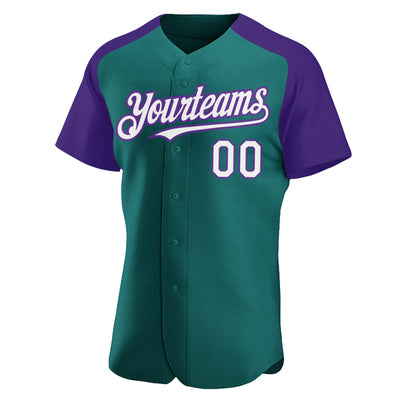 Custom Teal White-Purple Authentic Raglan Sleeves Baseball Jersey