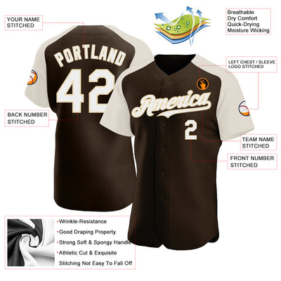 Custom Brown White-Cream Authentic Raglan Sleeves Baseball Jersey