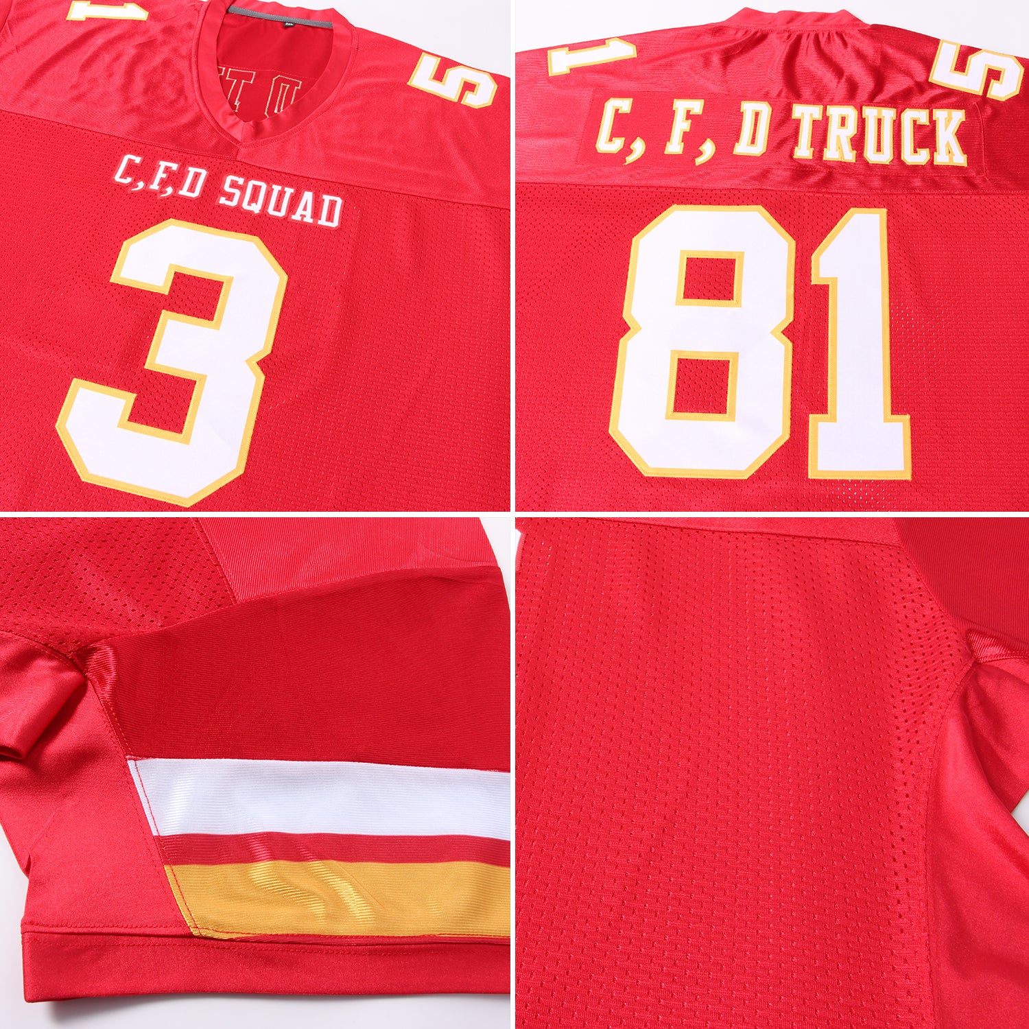 Custom Red Black-Old Gold Mesh Authentic Football Jersey