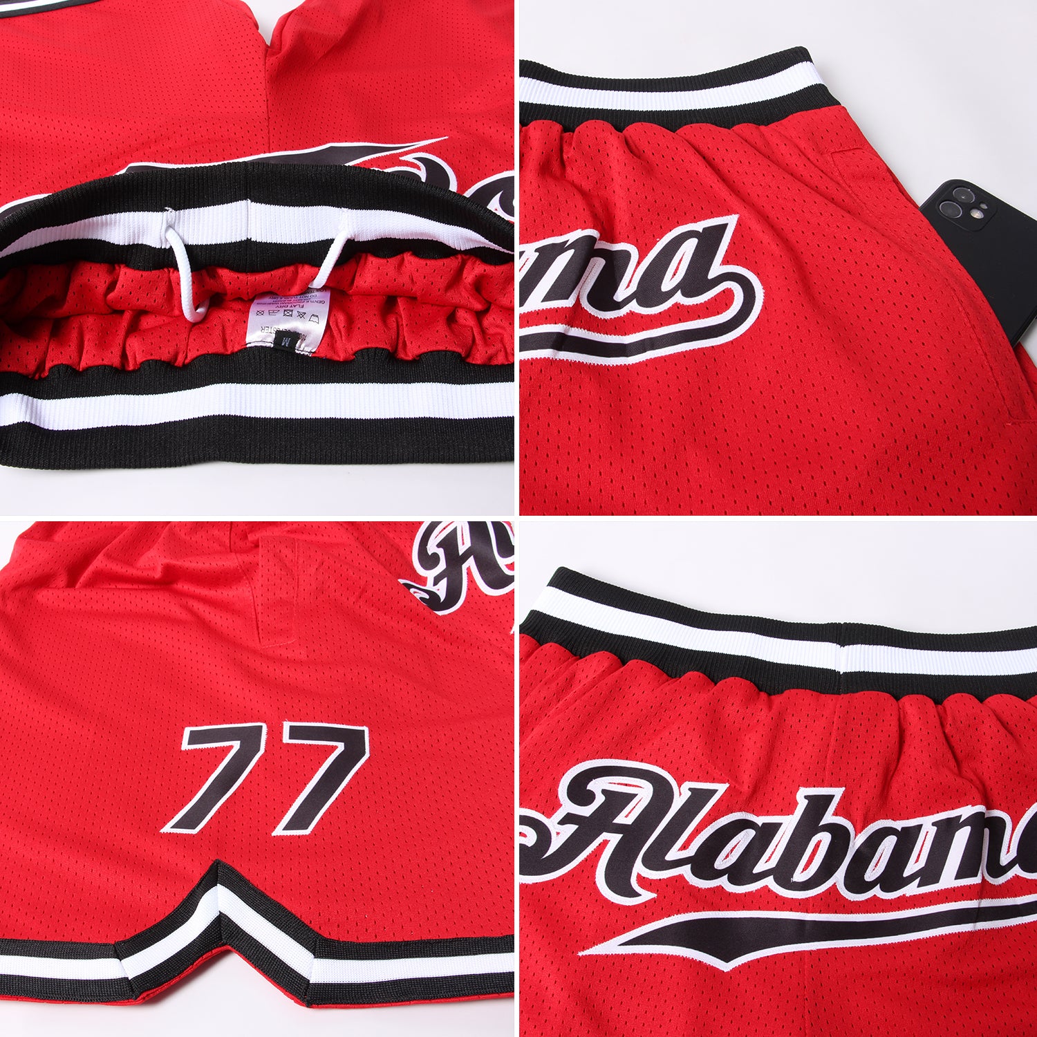 Custom Red Black-White Authentic Throwback Basketball Shorts