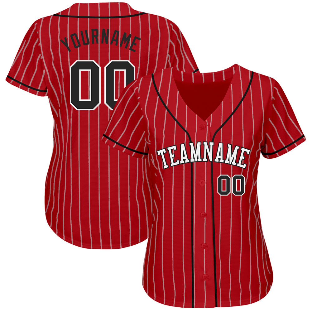 Custom Pinstripe Baseball Jersey Red White Black White Authentic