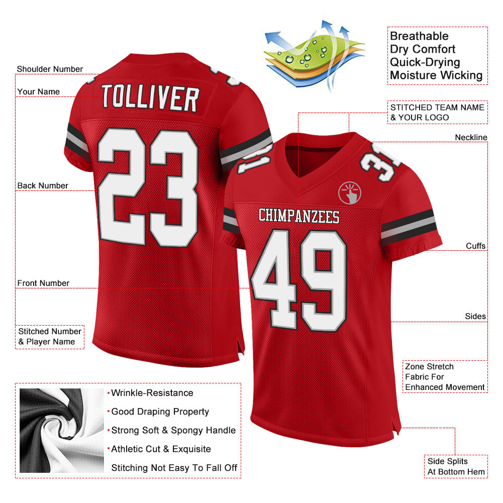 Custom Red White-Black Mesh Authentic Football Jersey