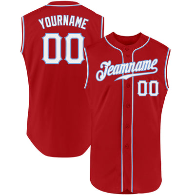 Custom Red White-Light Blue Authentic Sleeveless Baseball Jersey