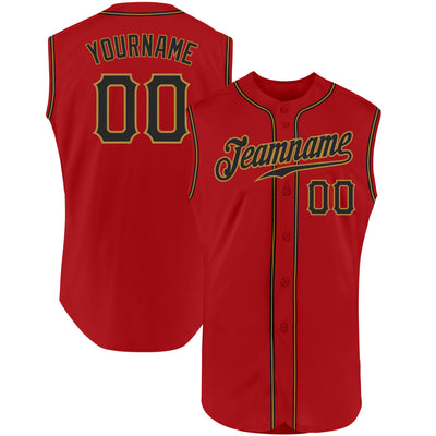 Custom Red Black-Old Gold Authentic Sleeveless Baseball Jersey