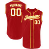 Custom Red White-Gold Authentic Sleeveless Baseball Jersey