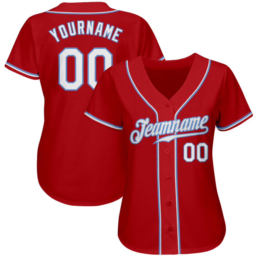 Custom Red White-Light Blue Authentic Baseball Jersey