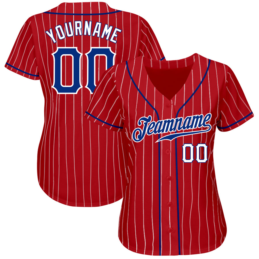 Custom Red White Pinstripe Royal-White Authentic Baseball Jersey