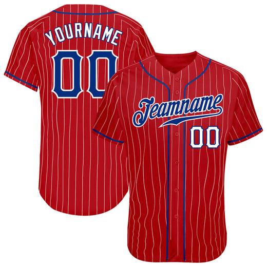 Custom Red White Pinstripe Royal-White Authentic Baseball Jersey