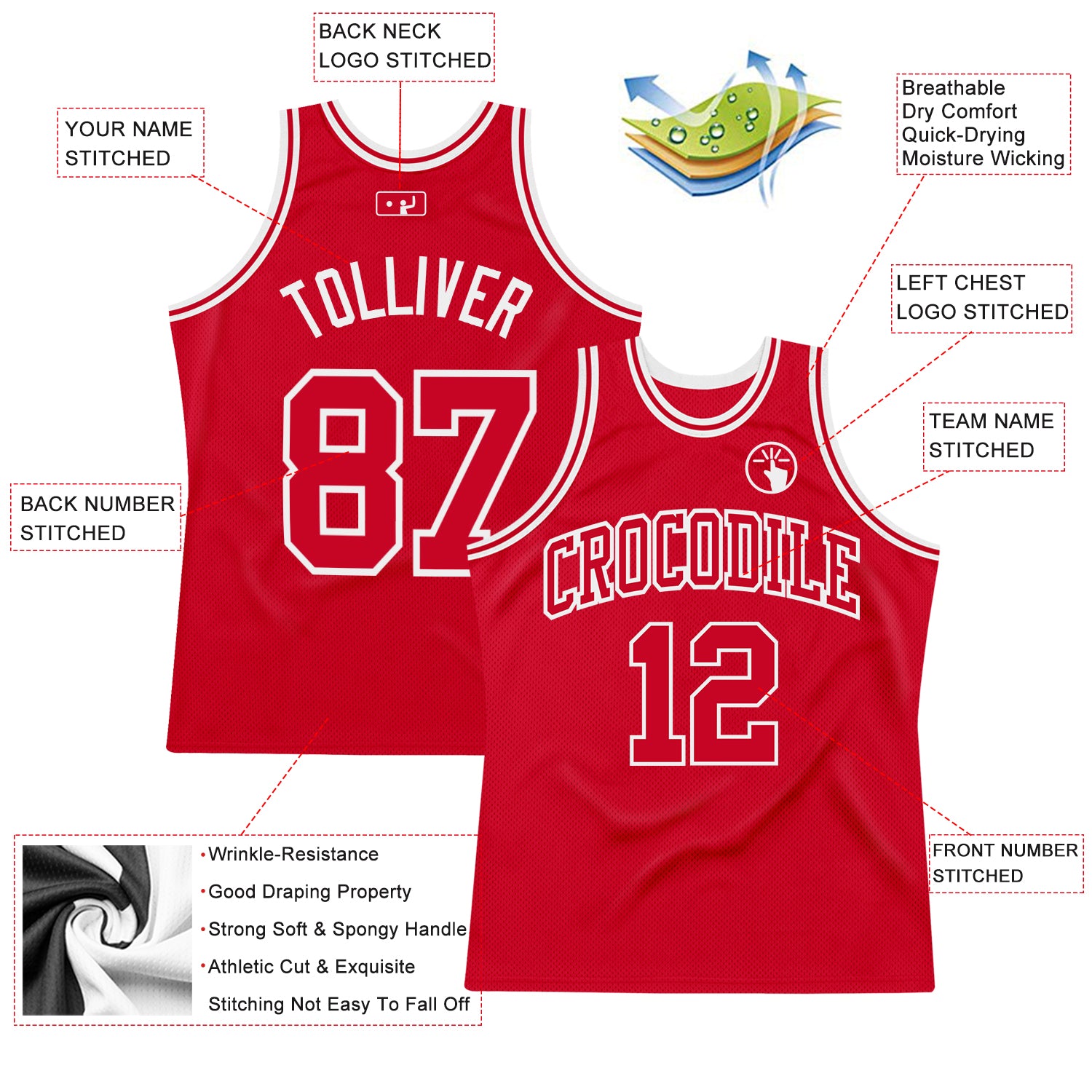 Custom Red Red-White Authentic Throwback Basketball Jersey