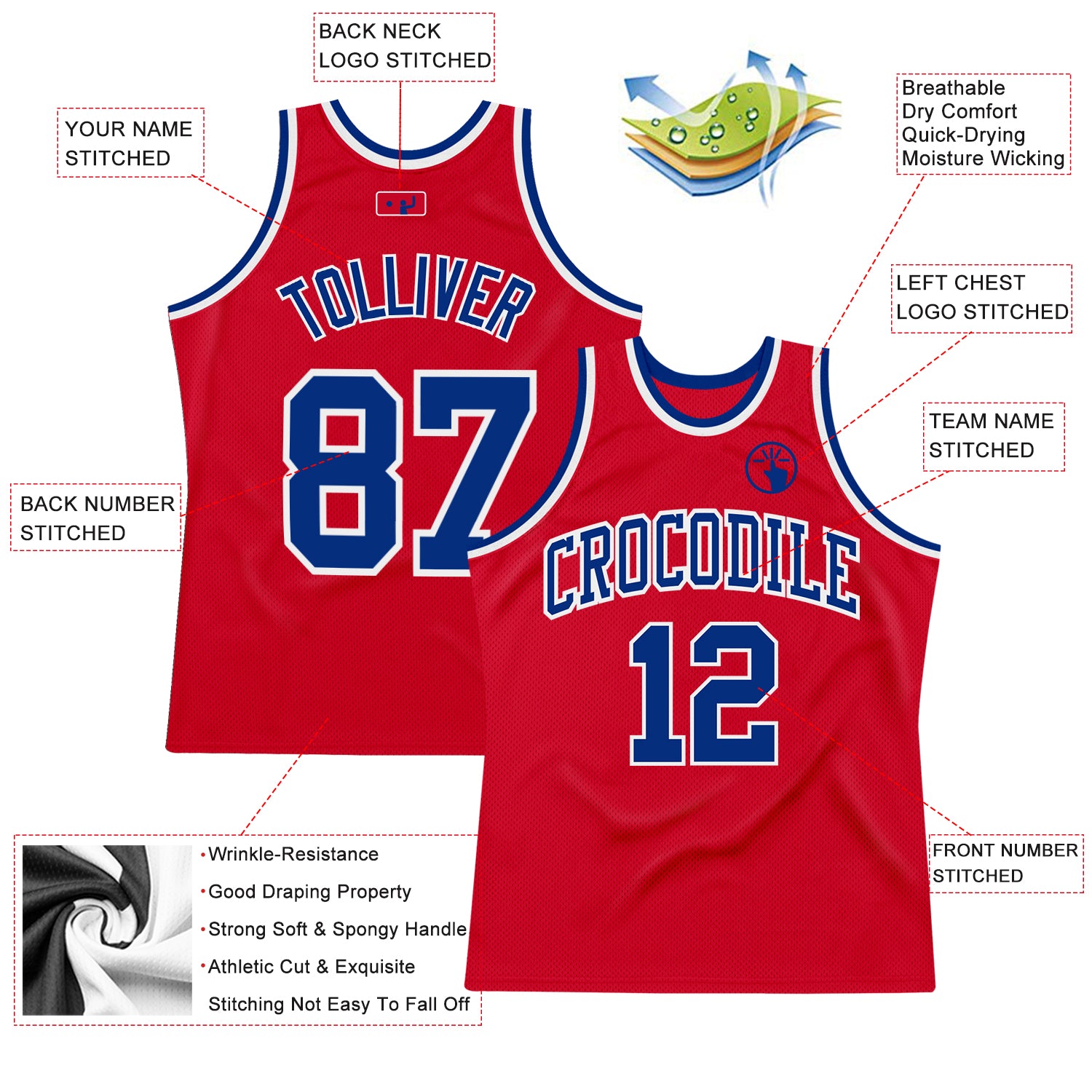 Custom Red Royal-White Authentic Throwback Basketball Jersey