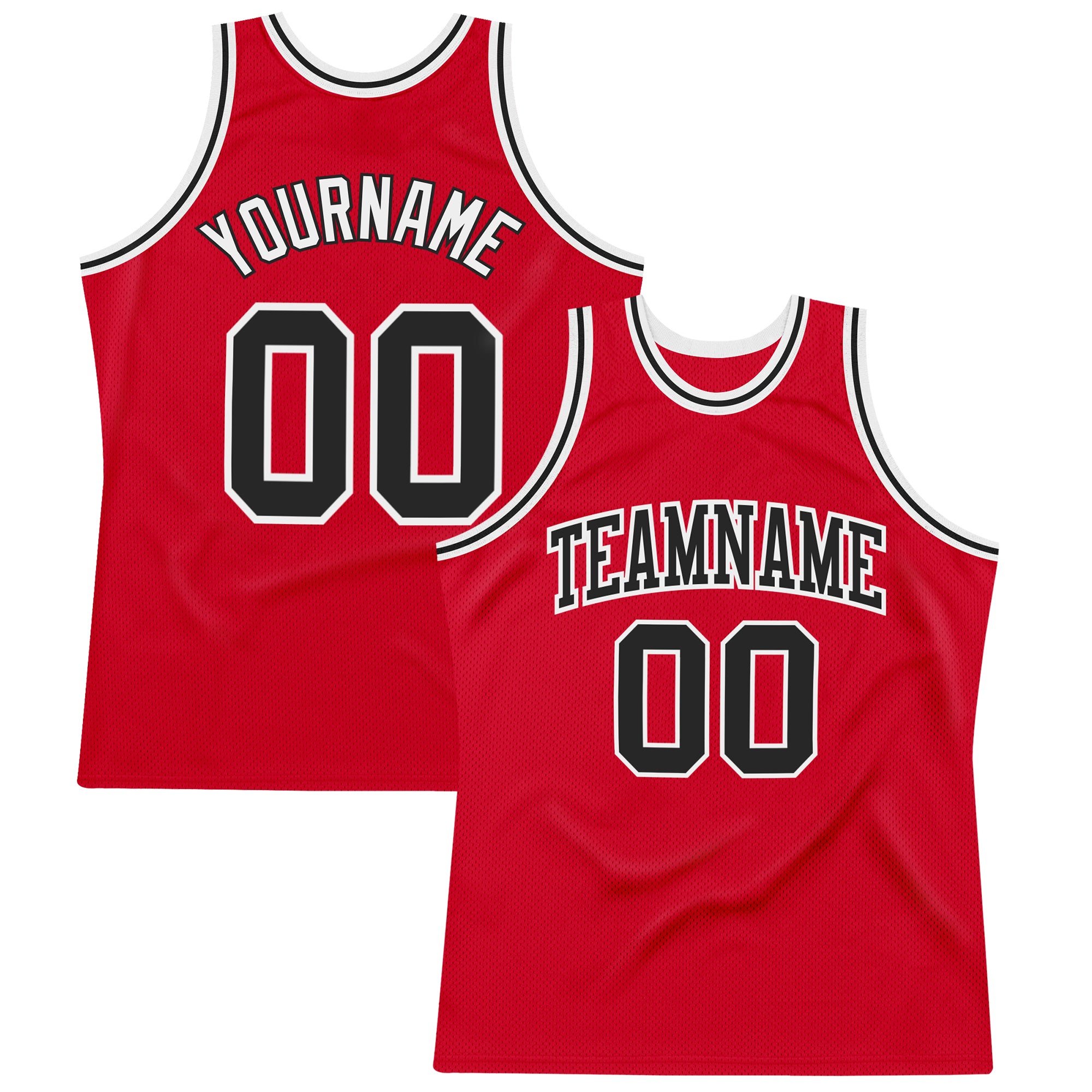 Custom Red Basketball Jersey Black-White Authentic Throwback - FansIdea