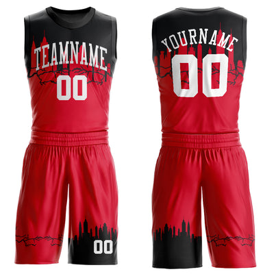 Custom Red White-Black Round Neck Sublimation Basketball Suit Jersey