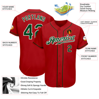 Custom Red Green-White Authentic Baseball Jersey