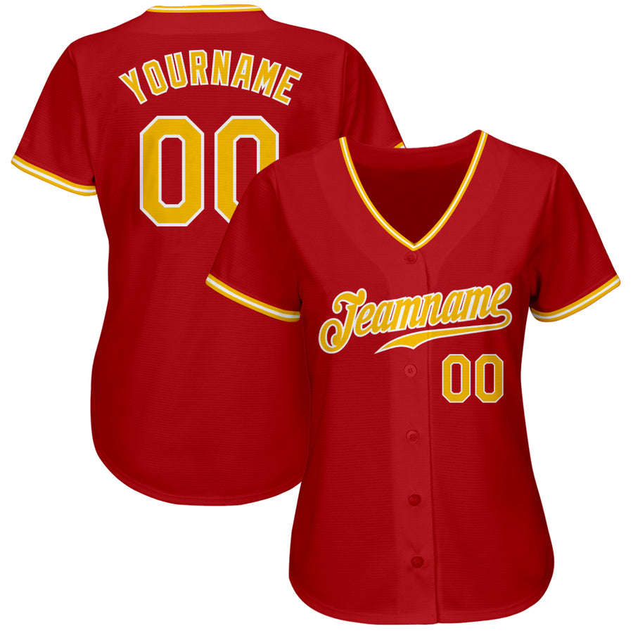 Custom Red Gold-White Authentic Baseball Jersey