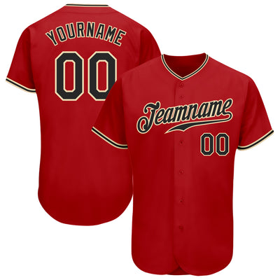 Custom Red Black-City Cream Authentic Baseball Jersey