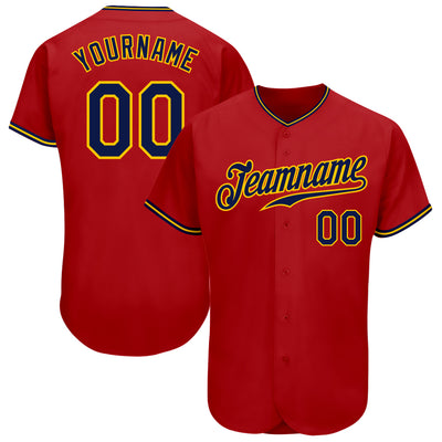 Custom Red Navy-Gold Authentic Baseball Jersey